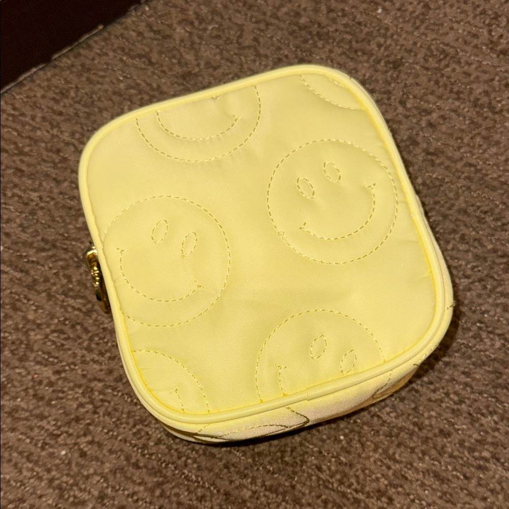 New Stoney Clover Lane Yellow Smiley Face Square Zip Pouch